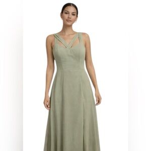 Azazie Sage Green Chiffon Midi Dress Sweetheart Neckline Size C